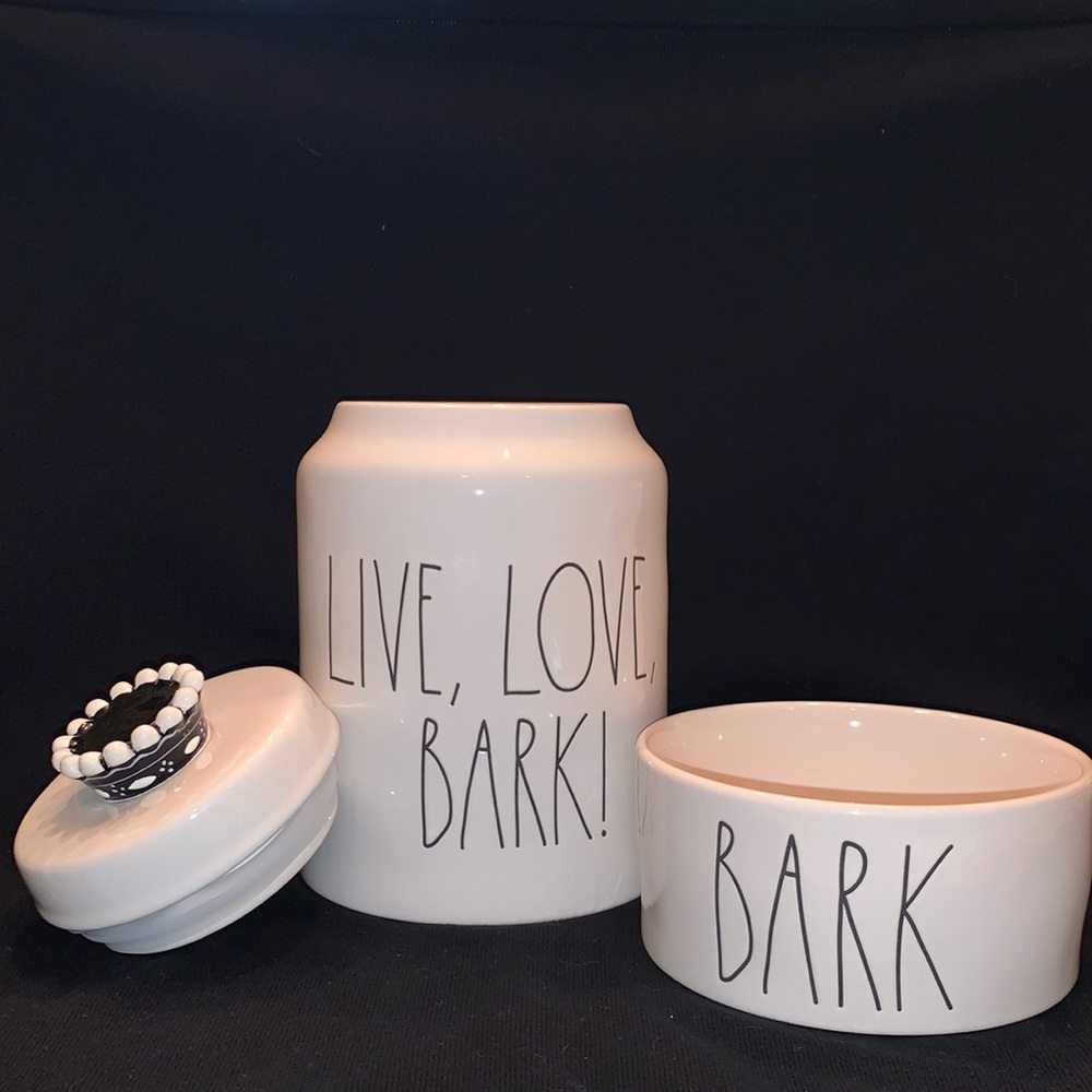 NEW RAE DUNN ROYAL DOGGIE TREAT “CROWNED” CANISTER & DOGGIE BOWL..MINT!